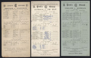 1899-1945 mostly Lord's Scorecards with 1899 "Lord's Ground. M.C.C. and Ground v Australians, Monday, July 31, 1899" (fault & pencil annotations), with players incl. W.G.Grace, Pelham Warner, Hugh Trumble, Victor Trumper & Joe Darling; also WWII one-day - 2