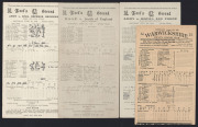 1899-1945 mostly Lord's Scorecards with 1899 "Lord's Ground. M.C.C. and Ground v Australians, Monday, July 31, 1899" (fault & pencil annotations), with players incl. W.G.Grace, Pelham Warner, Hugh Trumble, Victor Trumper & Joe Darling; also WWII one-day - 3