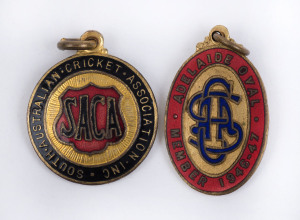 ADELAIDE OVAL: S.A.C.A. membership badge for 1928-29 season (No.669), plus Adelaide Oval membership badge for 1946-47 season (No. 2060). (2 items)