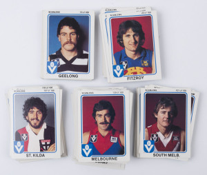 1981 SCANLENS: Accumulation of cards noting Simon Madden & Mick Malthouse, plus a few checklists; some cards heavily duplicated; a few poor/fair, generally G/VF. (145).