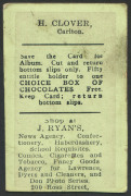 1921-25 VICTORIAN SUBURBAN PREMIUM - CARLTON: Horrie Clover, Card No.35, on green stock, advertising on reverse for J.Ryan's (newsagency, Port Melbourne), Rarity Rating 7. - 2