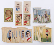 Assortment including 1910 Sniders oval portraits [22/60]; scarce 1920 J.J.Schuh Victorian League Footballers half to full length portraits (6) incl. P.O'Brien (Carlton) & C.Hall (Richmond); 1932 Clark-Ellis:- A.P. Robertson & T.Brain (South Melb); 1932 Ho - 2