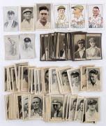 1911-30 Selection with Wills 1911-12 'Australian & English Cricketers' [3/59] including Jack Hobbs, 1926 'Cricketers' [32/63] plus 5 duplicates; Godfrey Phillips 1932-33 [34/38, ex Nos #3, 4, 6, 7], plus numerous duplicates including two Bradman; Carreras - 2