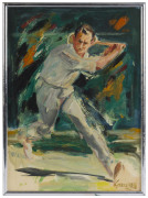 Joseph GREENBERG (1923 - 2007), "Jack Crawford - Australian & Wimbledon Champion 1933", acrylic on board, signed lower right, circa 1975, 54 x 39cm.  - 2