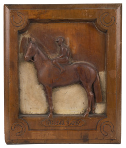 PHAR LAP Australian folkart plaque, carved kauri pine with remains of paint, circa 1930, 36 x 30cm.