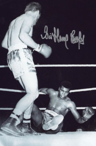 SIGNED "10x8" PHOTOGRAPHS: mostly British world champions comprising Lionel Rose (Australian, bantamweight), Terry Downes middleweight), Chris Eubank (middleweight & super middleweight), Henry Cooper (Commonwealth & European champion, famous image of him flooring Muhammad Ali, signed "Sir Henry Cooper"), James DeGale (super middleweight), Frank Bruno (heavyweight, image from his world title-winning fight against Oliver McCall), Steve Collins (Irish, super-middleweight) & Nathan Cleverly (light