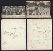 England XI v Australians (The "Blackpool Test"), Aug.31 - Sep.1, 1938: two autograph book pages with signatures of 8 English players incl. Bill Edrich, Denis Smith, Stan Worthington & George Duckworth plus 11 Australian Players including Stan McCabe, Bill