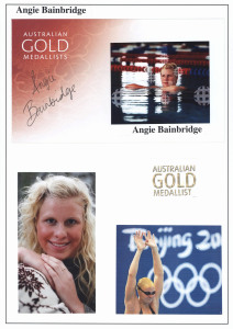 AUSTRALIAN FEMALE SWIMMING GOLD MEDALLISTS: signatures mostly on Australian Gold Medallist philatelic covers, comprising Michelle Ford (800m freestyle, 1980 Moscow, signature on colour image), Leisel Jones (100m breaststroke, 2008 Beijing, signature on co