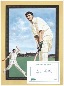 AUTOGRAPHS: 1940s-90s era player signatures mostly on small cards or on philatelic covers including Australians Gil Langley, Keith Miller, Ian Meckliff & Graham McKenzie; West Indians Wes Hall (2, one on small photograph), Rohan Kanhai & Gary Sobers; Englishmen David Shepherd (the former captain) & Lord Cobham; also Javed Miandad (Pakistan) & Barry Richards (South Africa); all items neatly presented in 12 display pockets, often accompanied by supporting material.