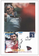 INTERNATIONAL MALE TENNIS PLAYERS: signatures of 1970s-2000s era players mostly on images of the relevant player or on philatelic covers, comprising Guillermo Vilas, Mats Wilander, Albert Costa, Jim Courier, Michael Stitch, Marat Safin, Pete Sampras, Ye - 2