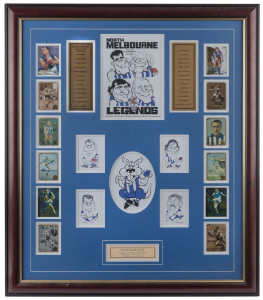 NORTH MELBOURNE: "Team of the Century" attractive display by Weg's World featuring inset football cards or Weg images each depicting key members of the team; framed and glazed, overall 86x73cm: also a mounted display of football cards showing key members 