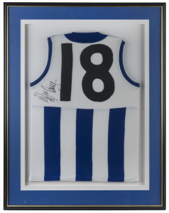 WAYNE CAREY - NORTH MELBOURNE: signature on Number '18' North Melbourne jumper, high quality 'Artcare Archival System' mounting, framing & glazing; overall 102x79cm.