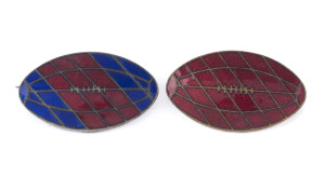 BADGES - VARIOUS: comprising AUSTRALIAN RULES: two enamelled oval football lapel pins by Lemane (undated, appear to very scarce); SOCCER:1910 silver fob badge awarded to G.Drought of W.S.F.C. (likely English football club) made by FH Adams of Birmingham, 