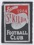 ST. KILDA: Member's Season Ticket for 1964, with fixture list and hole punched for each game attended, named inside to N.E.Prater (No.1845). Good condition.