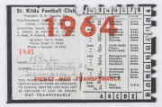 ST. KILDA: Member's Season Ticket for 1964, with fixture list and hole punched for each game attended, named inside to N.E.Prater (No.1845). Good condition. - 2