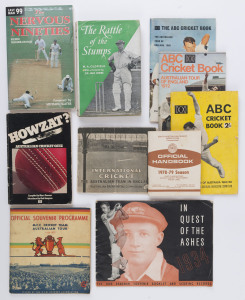 CRICKETING LITERATURE: with booklets "International Cricket: The Australian Team in England: 1934" (ABC publication), "Official Souvenir Programme: MCC Cricket Team, Australian Tour; 1936-37" (issued by NSW Cricket Association), Wrigley's "In Quest of the Ashes 1934"; also later publications incl. SA Official Handbook 1978-79, ABC Cricket booklets for 1965-66 MCC Tour of Australia, 1968 & 1972 Australian Tours of England,