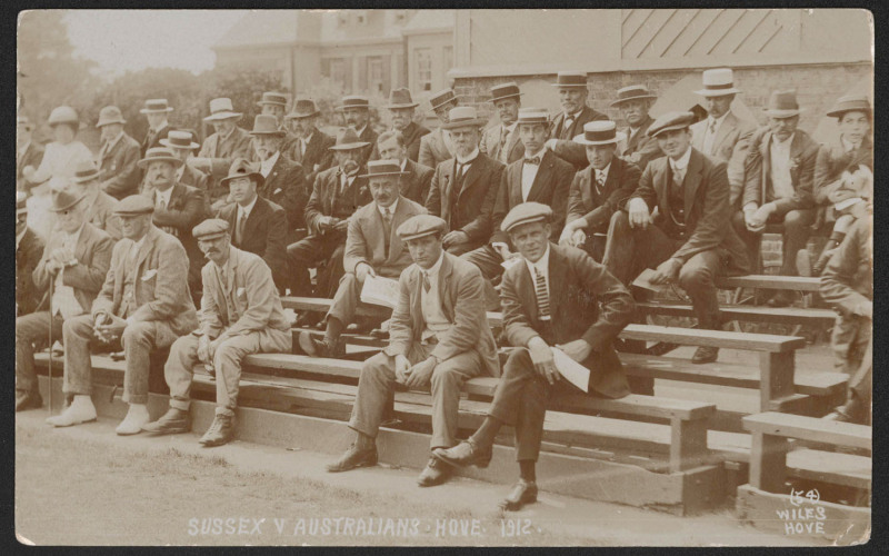 AUSTRALIANS IN ENGLAND 1912: A real photo postcard by Wiles (Hove) titled "SUSSEX v AUSTRALIAN : HOVE : 1912" used in August 1913.