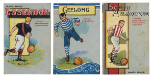 1906-07 "Valentine's League Series" postcards for ESSENDON, GEELONG and SOUTH MELBOURNE, (3). Mixed condition, but quite rare.
