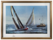 "The 25th Challenge" (America's Cup), limited edition print numbered 346 of 1000, hand signed by artist "Richard Linton 1983", framed & glazed, overall 68x91cm. - 2