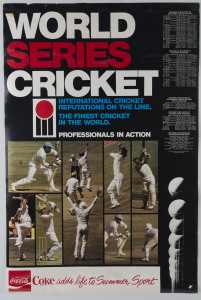 WORLD SERIES CRICKET: 1978 poster featuring schedule of matches, used by retailers to promote Coca Cola; also 1979 group photo showing the Australian West Indies & English teams; fair/good condition. (2)