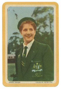 WOOLWORTHS SWAP CARDS: 1956 Olympics set [16, yellow-ochre borders] with Peter Fox images of Olympic scenes and Australian athletes including Betty Cuthbert, Dawn Fraser, John Landy & Shirley Strickland, corner mount impressions, G/VG.