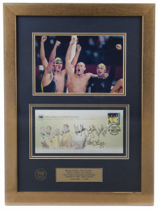 SWIMMING - MENS 4x100m FREESTYLE RELAY GOLD MEDALLISTS: limited edition display with image of the victorious team and a philatelic FDC signed by each member of the team - Michael Klim, Chris Fydler, Ashley Callus & Ian Thorpe; numbered #334 of 500, with C