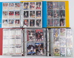 COLLECTOR CARDS (AMERICAN): Mid-1990s era accumulation in 4 albums and loose with Baseball, Basketball, Ice Hockey & NFL cards; majority basketball with various series represented; some cards previously priced to sell at up to $20 each; generally F/VF. (1