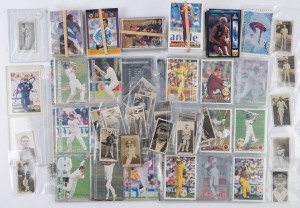 ASSORTMENT: with Wills 'Cricket Season 1928-29" real-photo [23/48] incl. Grimmett, Woodfull, Hammond, Hendren & Leyland, few other older cards incl. BDV 1933 Don Bradman/Hadyn Bunton double-sided card; range of modern cards with 1990s Futera 'Super Series