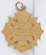 WILLIAMSTOWN ROWING CLUB: 15ct gold Fob Medal awarded to T.Bell for competition in the 1889-90 season, weight 6.50gr. - 2