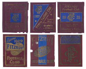 FITZROY: Member's Season Tickets for 1925, 1927, 1928, 1929, 1932 & 1946, with fixture lists and holes punched for games attended; Fair/G. (6)