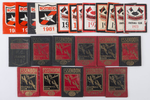 ESSENDON: Member's Season Tickets for 1947, 1952, 1954, 1955, 1957, 1958, 1960, 1961, 1963, 1967, 1969, 1973 (2), 1974, 1975 (2, one for junior), 1977 to 1983 and 1986, all with holes punched for games attended; condition variable. (24)
