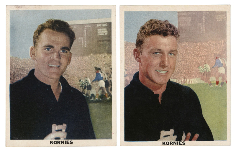 KORNIES 1959 'SCOREBOARD' SERIES - CARLTON: John James & Sergio Silvagni, cards #1 & 2 [2/36]; G/VG. (2).