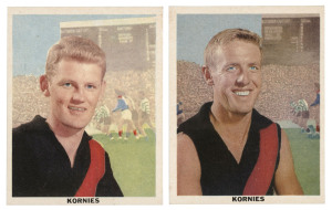 KORNIES 1959 'SCOREBOARD' SERIES - ESSENDON: Jeff Gamble & John Birt, cards #7 & 9 [2/36]; G/VG. (2).