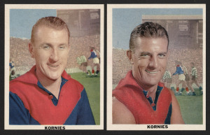 KORNIES 1959 'SCOREBOARD' SERIES - MELBOURNE: John Beckwith & Laurie Mithen cards 22 & 24 [2/36]; G/VG. (2).