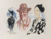 Joseph GREENBERG (1923 - 2007) At the 1986 Melbourne Cup, mixed media on art board, 61 x 46cm. Greenberg has labelled the artwork "Al Talaq : Rex Harrison : Fashion" - the three stars of the day.