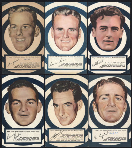ARGUS 1953 "FOOTBALL PORTRAITS" - CARLTON: complete set of Carlton players [6], issued as a part of a set of 72 large-sized cards (each 11x19cm); G/VG. (6)