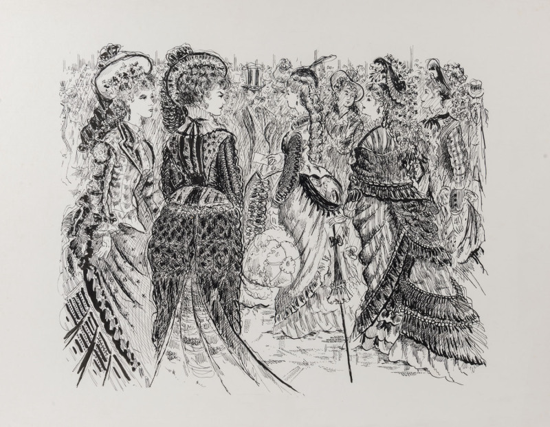 Joseph GREENBERG (1923 - 2007) Cup Fashion : 1876, pen & ink on artist card, 45 x 61cm.