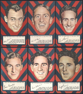 ARGUS 1953 "FOOTBALL PORTRAITS" - MELBOURNE: complete set of Melbourne players [6], issued as a part of a set of 72 large-sized cards (each 11x19cm); G/VG. (6)