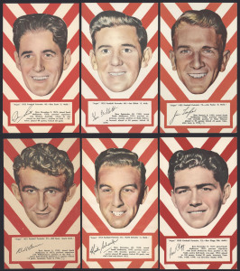 ARGUS 1953 "FOOTBALL PORTRAITS" - SOUTH MELBOURNE: complete set of South Melbourne players [6], issued as a part of a set of 72 large-sized cards (each 11x19cm); G/VG. (6)