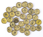 1964 COCA-COLA BOTTLE CAPS: with images of VFL players on inside of cap comprising CARLTON (8) incl. Bob Crowe & Sergio Silvagni, ESSENDON (4) incl. Jack Clarke (Capt.), FITZROY (7, one duplicate), FOOTSCRAY (3, one duplicate), GEELONG (3), RICHMOND (3);