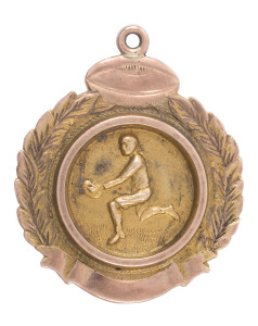 Attractive 9ct gold football award fob (6.1gms) with football at top, engraved verso "W.B.M.F.C. - A. GROVES. PREMIERS 1924."