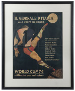 WORLD CUP FOOTBALL:1958 Swiss poster for film "Les Championnats Du Monde De Football 1958" (50x70cm, corner defects) and German poster for "Fussball-Weltmeisterscaft 1958" (30x42cm) in good condition; also framed and glazed "Il Giornale D'Italia" newspape - 3