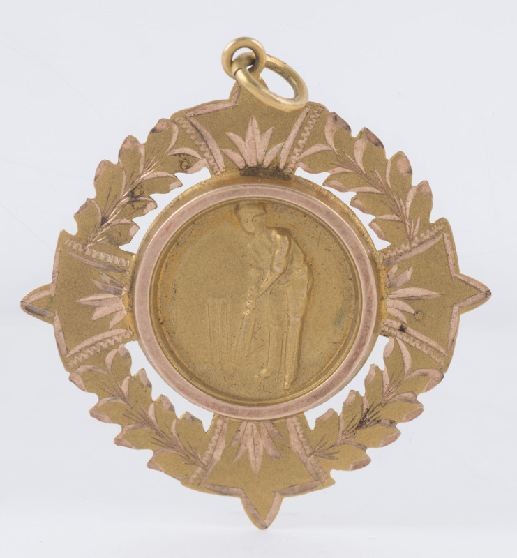 An attractive 9ct gold fob (3.3gms) engraved verso "MORELAND C.C.C.C. Season 1928-29 Batting Average Won by A. GROVES 39.8 Runs".