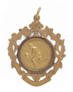 Attractive 9ct gold presentation fob (5.1gms) engraved verso "N.W.F.A. Lascelles Premiers - G.A.Fitch - Season 1920". Lascelles Football Club was part of the North West Football Association. In 1951 Lascelles merged with Woomelang to form the Woomelang L