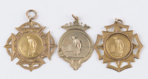 T.G.ROBERTS, BATSMAN: Three 9ct gold fobs (12.5gms total) awarded to Roberts for his batting in the 1921-22, 1922-23 & 1923-24 seasons. (3 items). Attractively engraved verso.