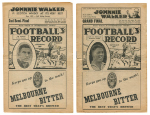 "THE FOOTBALL RECORD": 1941 2nd Semi Final, Carlton v Melbourne; and Grand Final, Melbourne v Essendon. Good condition (2).
