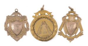 UNITED ANCIENT ORDER OF DRUIDS - METROPOLITAN CRICKET ASSOCIATION AWARDS to D. THOMSON of the OLIVE LEAF CRICKET CLUB: an A Grade Premiers Award for 1910-11, an A Grade Premiers Award for 1911-12 and the BOWLING Award for 1910-11. (22.2gms). A lovely trio (3 items).
