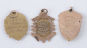 A lovely group of 9ct gold rugby league award fobs (10.2gms total), one for J. Hodges of St.Peters Football Club for the B Grade Premiership of 1921; one for L. Gentles of Waratah F.C. for the 1921C Grade Premiership and one for L. McAuley of Berry F.C. f - 2