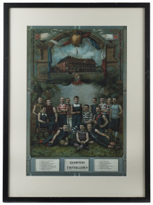 CHAMPION FOOTBALLERS: reproduction of the famous 1888 'Champion Footballers' lithograph, framed & glazed, overall 53x75cm.