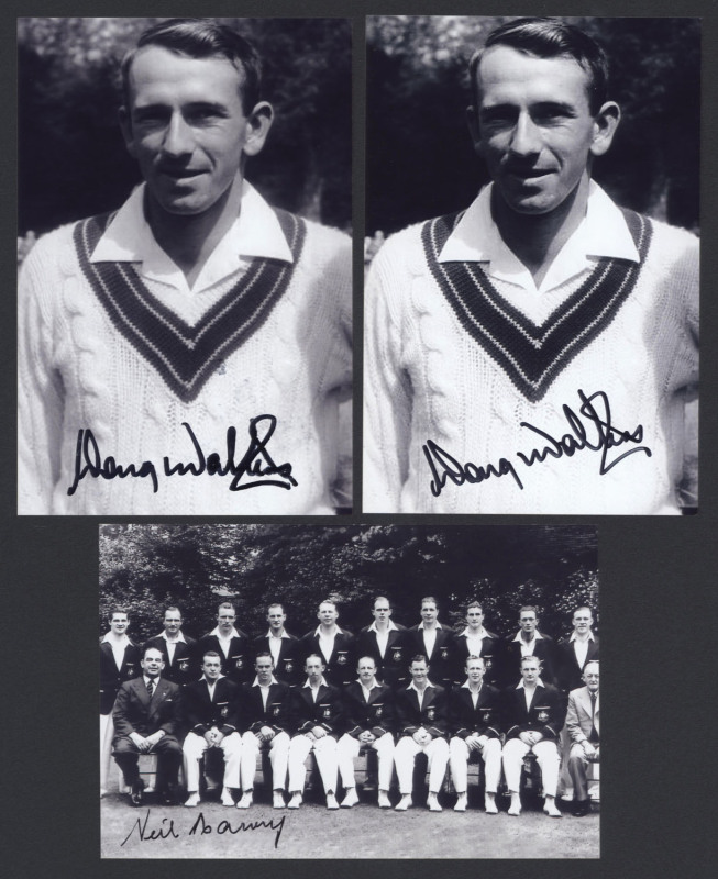 1948 'INVINCIBLES': black & white team photograph (15x10cm) signed by Neil Harvey; also two signed black & photos (10x15cm) of Doug Walters. (3)